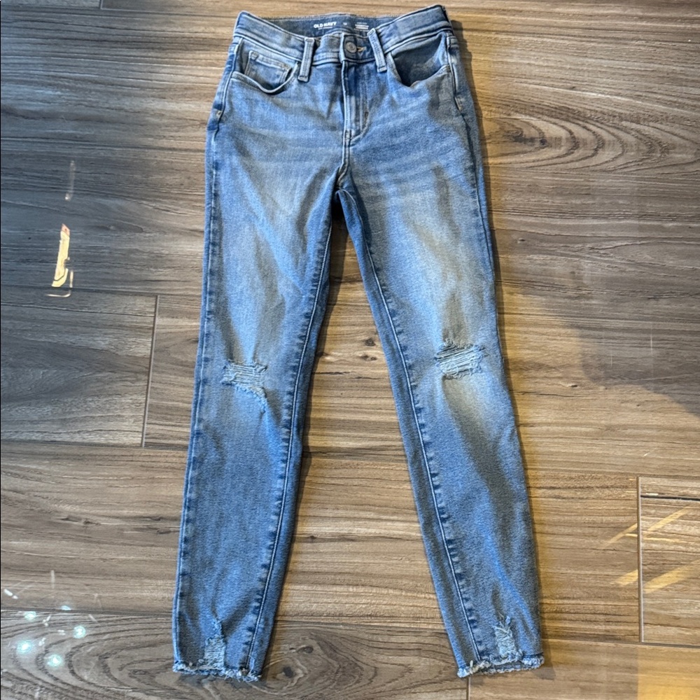 Old Navy Kids Girls Light Blue Skinny Jeans with Knee Distress 12